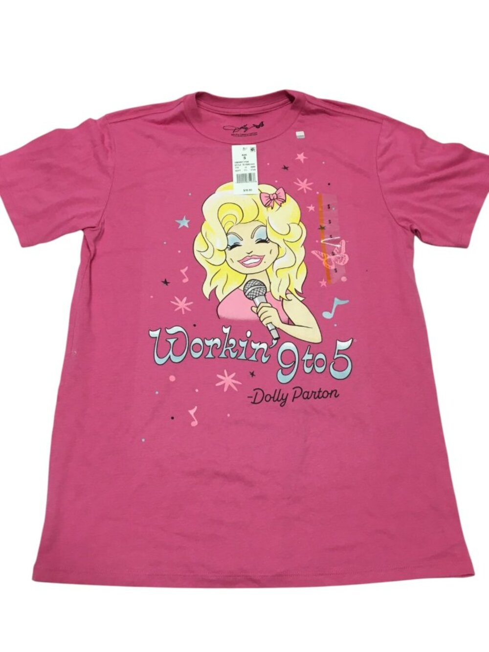 Dolly Parton Workin' 9 to 5  - T Shirt Women's SMALL Pink Graphic Tee NWT